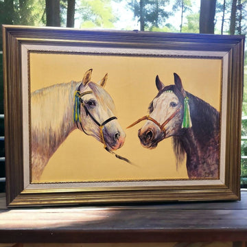 Impresionante óleo de caballos cartujanos por J. Lara enmarcado, ideal para decoración clásica en espacios de Home & Garden > Decor.