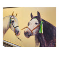 Primer plano del óleo de caballos cartujanos por J. Lara, destacando la expresión realista de los caballos, ideal para amantes del arte ecuestre.