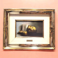 Decoración clásica con óleo sobre tabla Sabater - Arte Membrillos Jarra. Pintura enmarcada perfecta para espacios de estilo vintage o rústico.