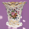 Jarrón Old Paris con rosas pintadas a mano y adornos dorados, pieza única de colección para decoración refinada.