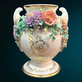Jarrón japonés de porcelana con técnica cáscara de huevo, diseño floral en relieve y detalles dorados. Perfecto para embellecer cualquier espacio.