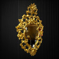 Decoración de lujo con Espejo Cornucopia Isabelino estilo siglo XIX, marco ornamentado en madera dorada con diseño artesanal.