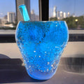 Mortero Cristal Murano azul vibrante con diseño artístico, ideal para decoración de interiores o como pieza de colección exclusiva.
