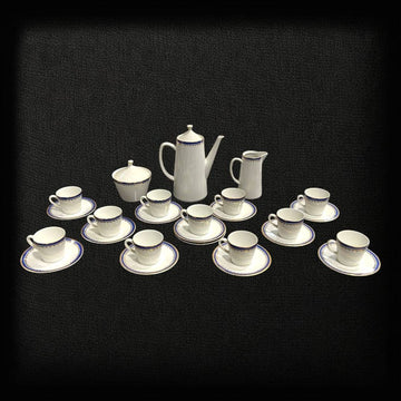 Juego de Café Epiag de Porcelana Fina: Elegancia Azul, Dorado y Blanco con 15 piezas, ideal para decoración de hogar y coleccionistas.