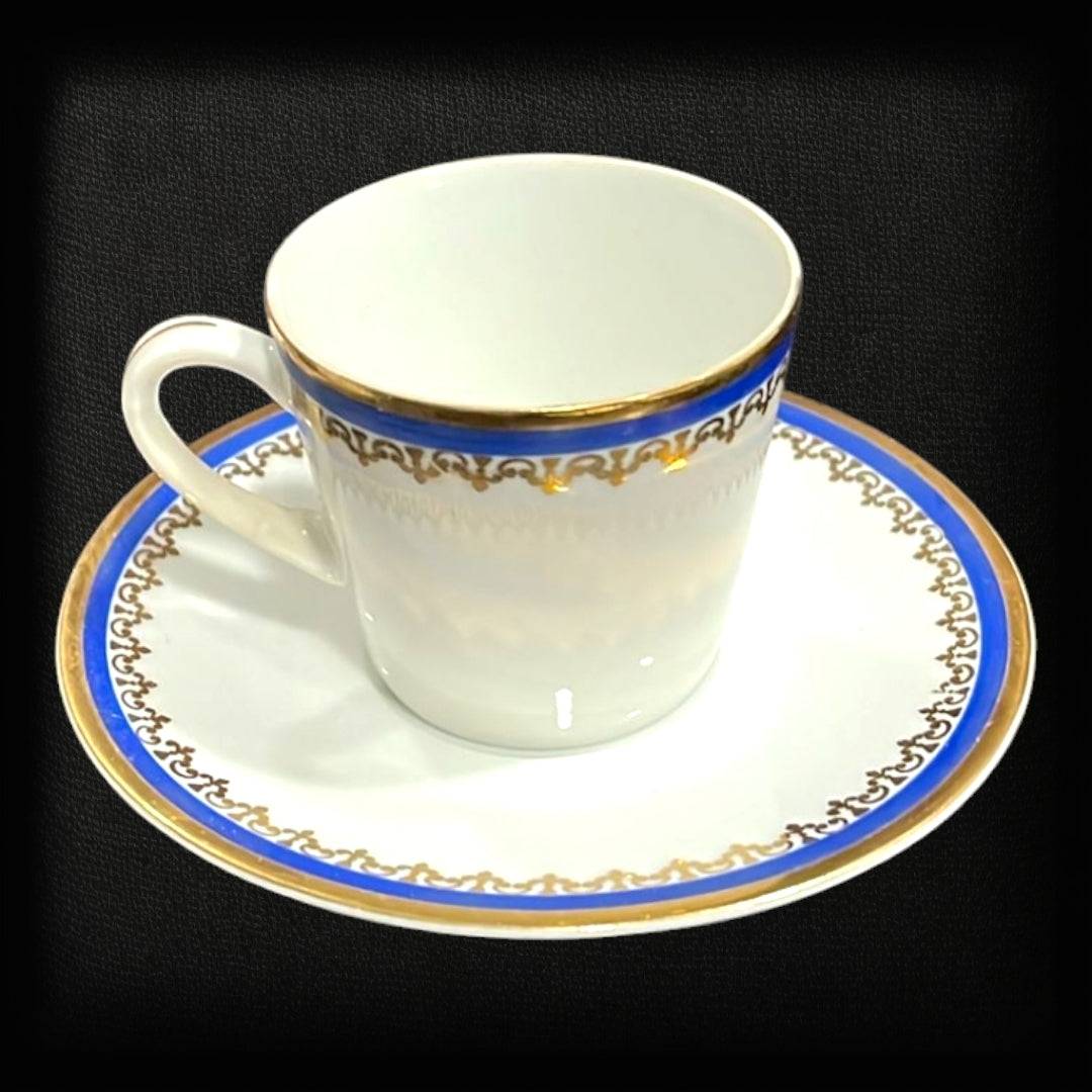 Juego de Café Epiag de Porcelana Fina: Elegancia Azul, Dorado y Blanco con 15 piezas, ideal para decoración de hogar y coleccionistas.