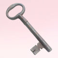 Llave antigua de forja en metal oscuro, ideal como pieza decorativa única para el hogar. Perfecta para añadir un toque vintage y nostálgico.