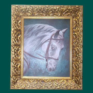 Vista completa del oleo de caballo clasico y elegante
