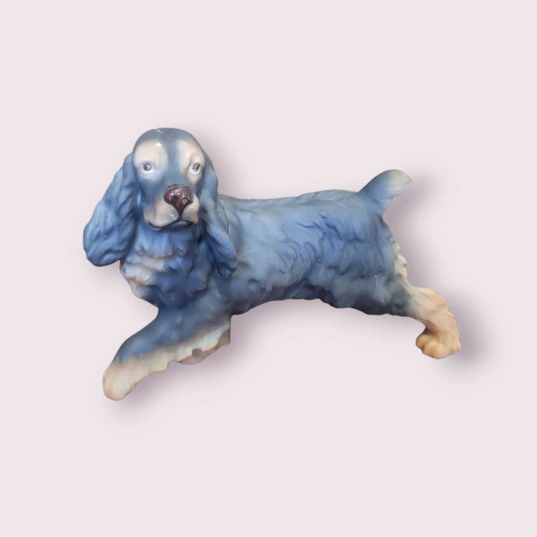 Figura de Cocker Spaniel Azul en porcelana biscuit, edición limitada firmada por C. Martin. Escultura decorativa exclusiva para el hogar.