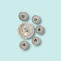 Juego de platos de cristal para canapés elegante y único con diseño en relieve y decoración vegetal central. Ideal para decoración de mesa.