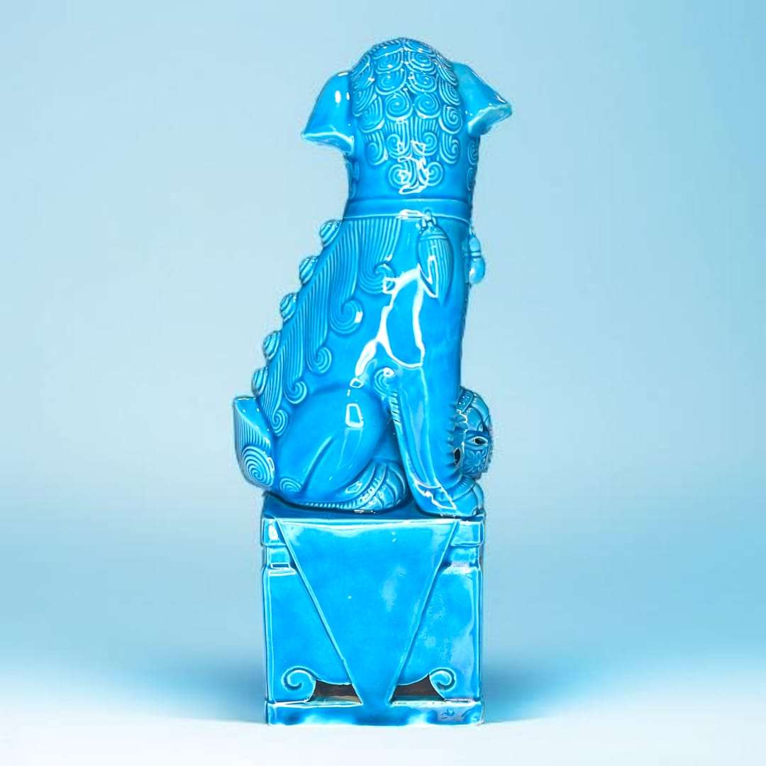 León Fu cerámica china azul 24 cm decorativo