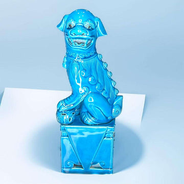 León Fu cerámica china azul 24 cm decorativo
