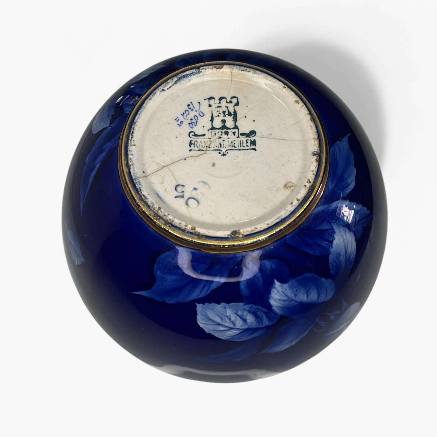 Florero vintage Villeroy & Boch azul floral decorativo
