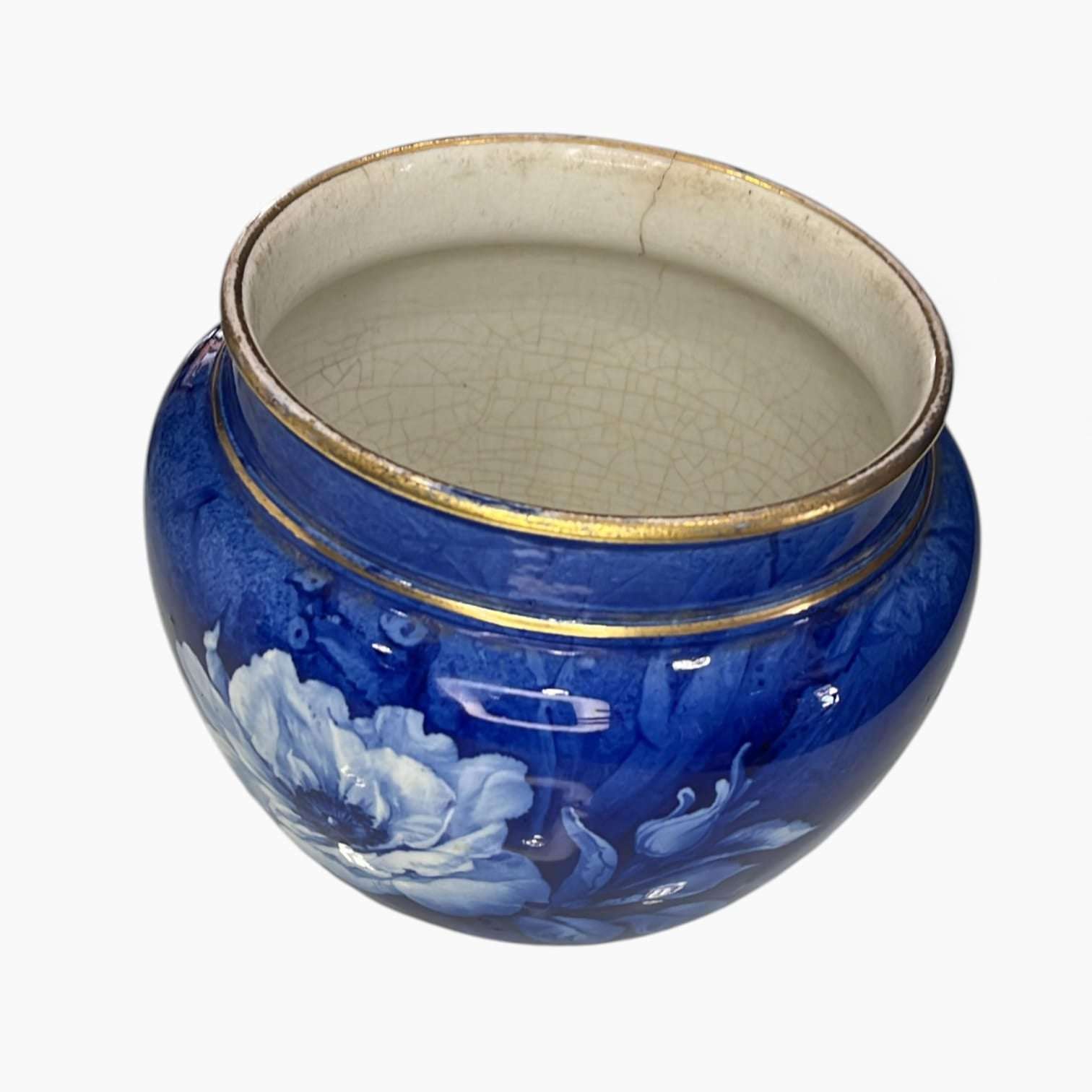 Florero vintage Villeroy & Boch azul floral decorativo
