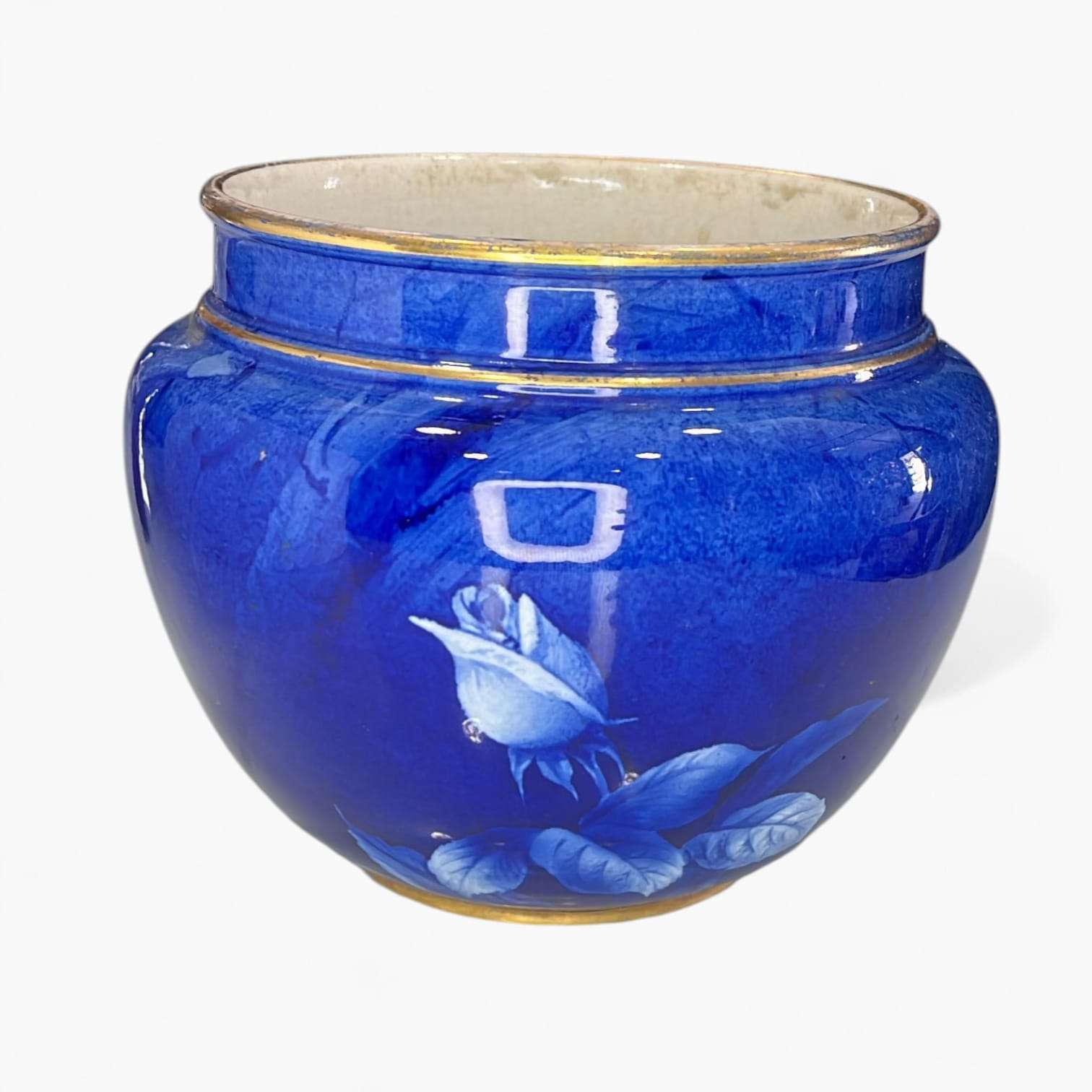 Florero vintage Villeroy & Boch azul floral decorativo