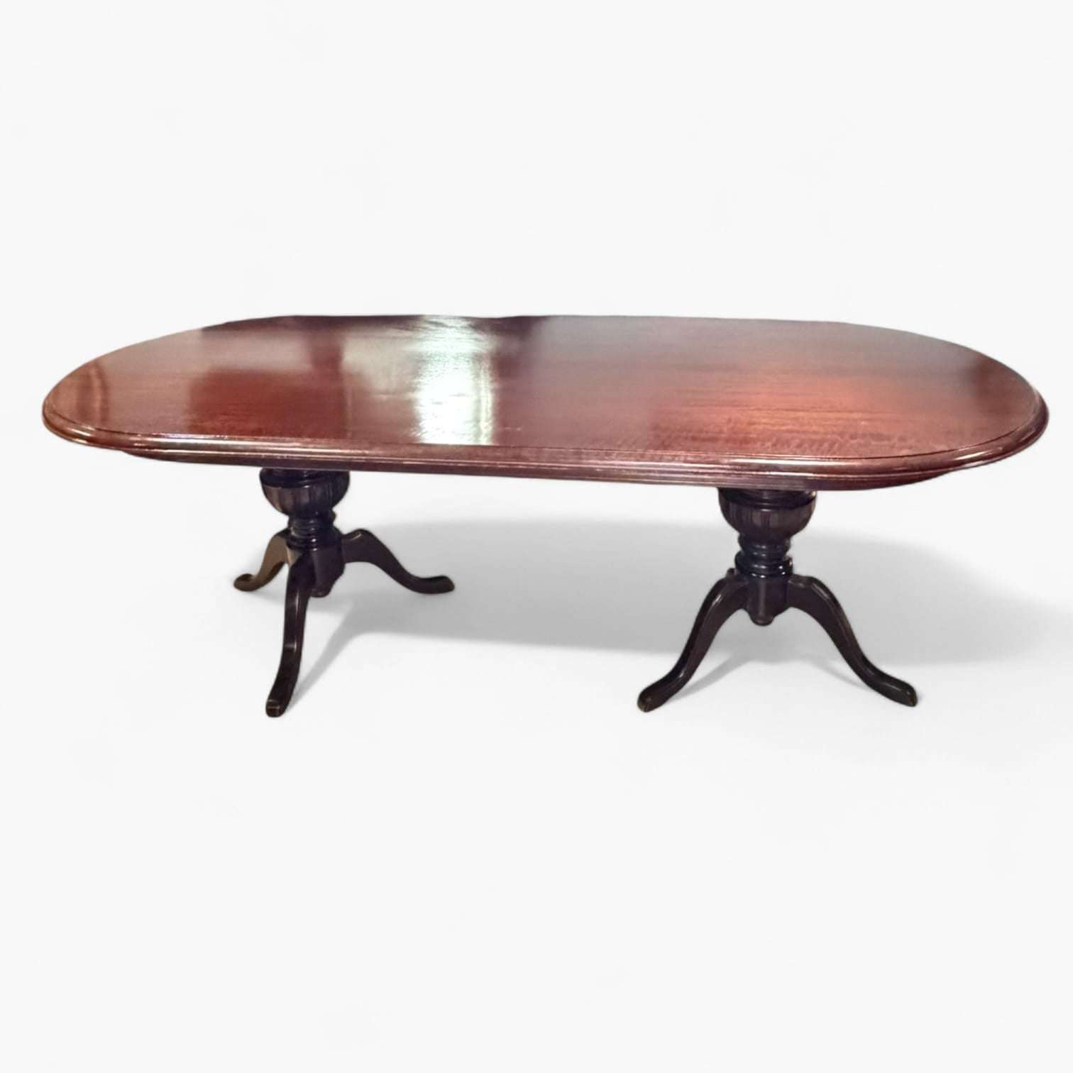 Mesa comedor de caoba clásica con doble pedestal para decoración