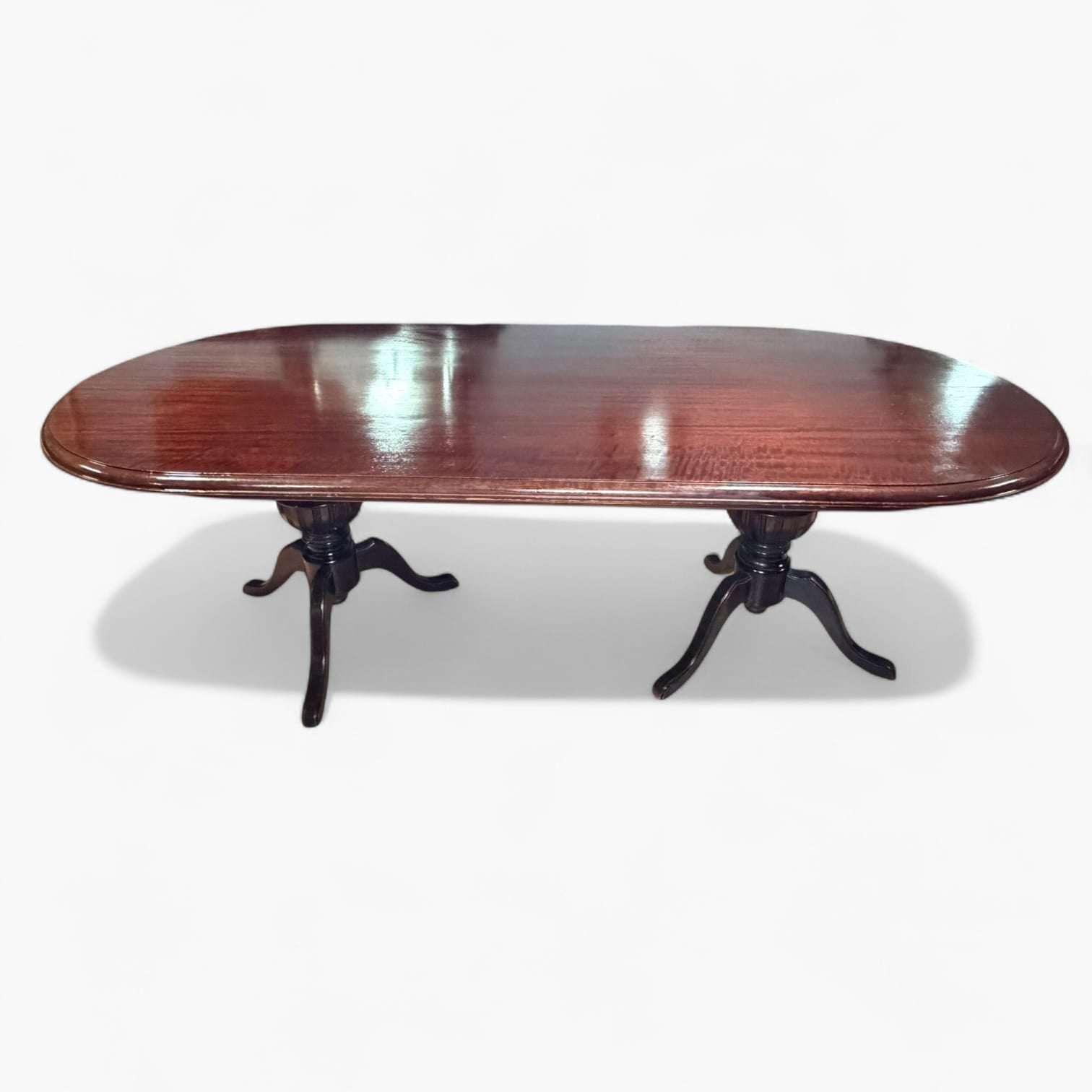 Mesa comedor de caoba clásica con doble pedestal