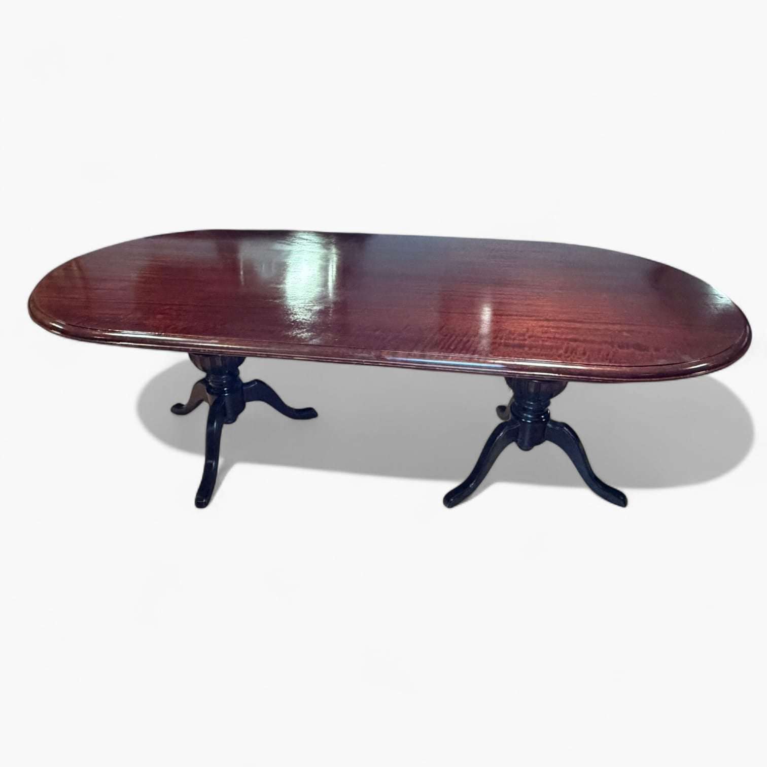 Mesa comedor de caoba clásica con doble pedestal para decoración y mobiliario