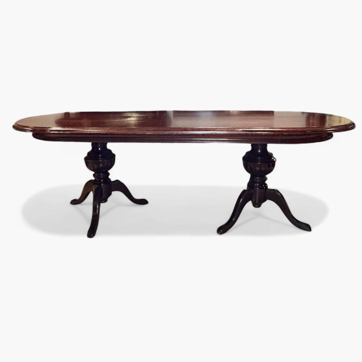 Mesa comedor de caoba clásica con doble pedestal para decoración