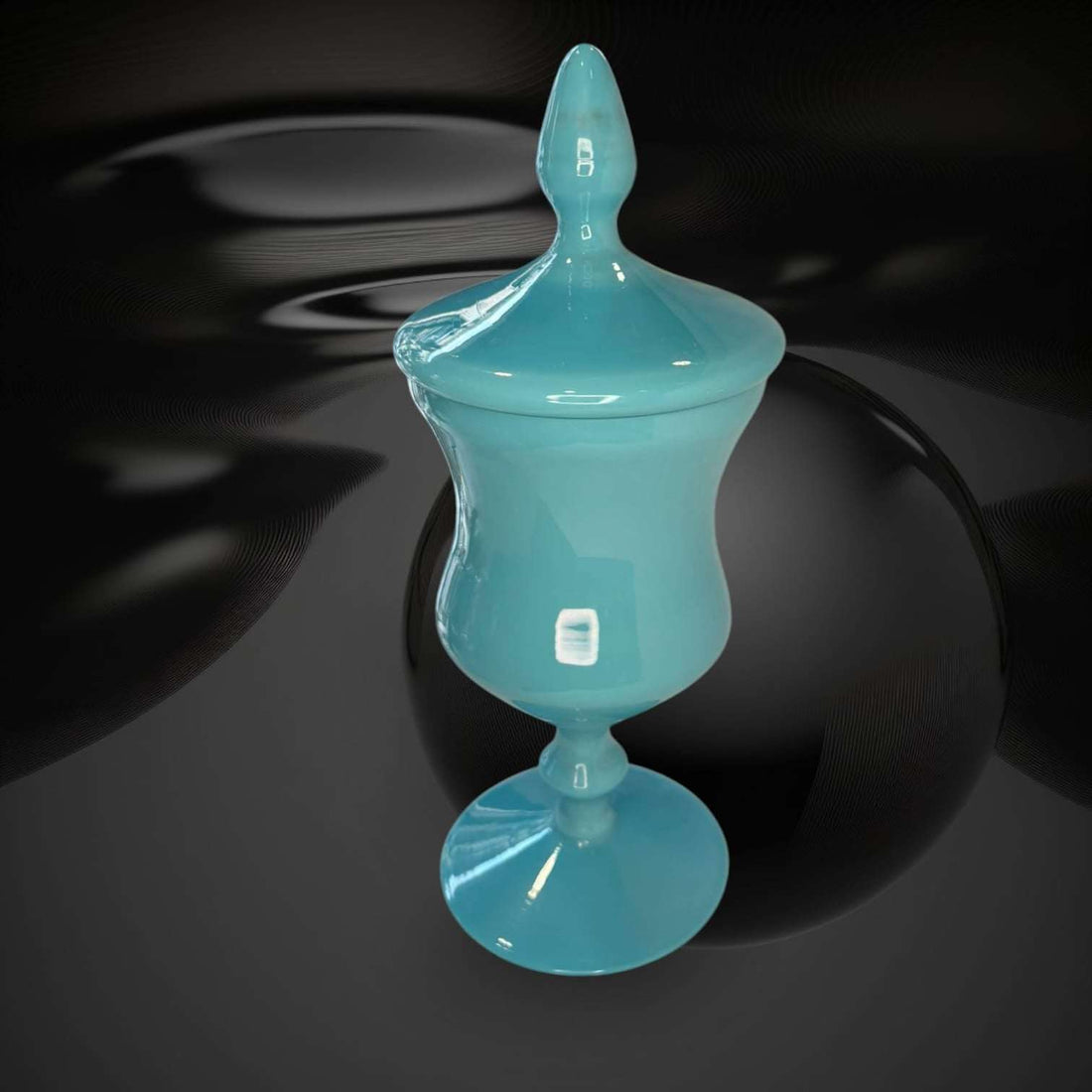 Esta Bombonera de opalina celeste es una pieza decorativa de gran elegancia visual, perfecta para quienes buscan un objeto con presencia delicada, color suave y una silueta distinguida. 