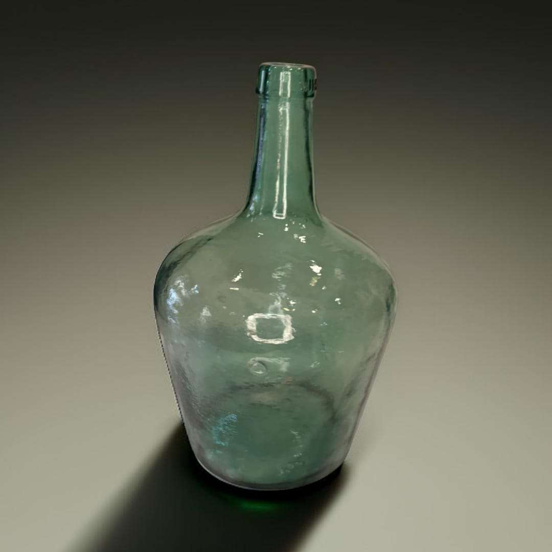 Damajuana antigua de cristal verde decorativa