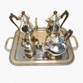 Juego de café antiguo plateado estilo inglés completo en bandeja decorativa