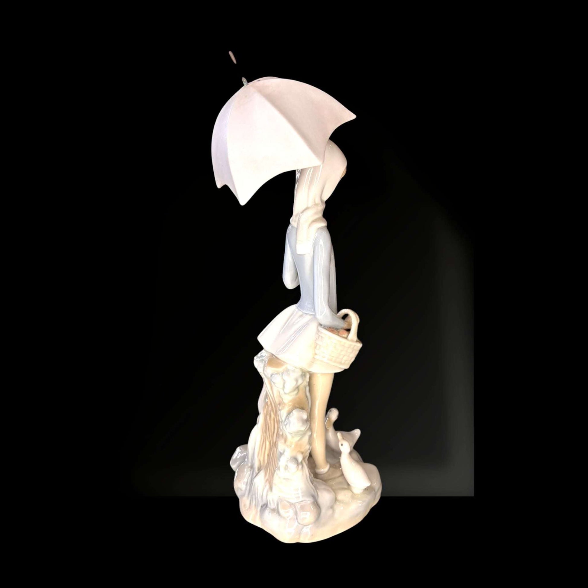Figura Lladró niña con paraguas y ocas porcelana decorativa