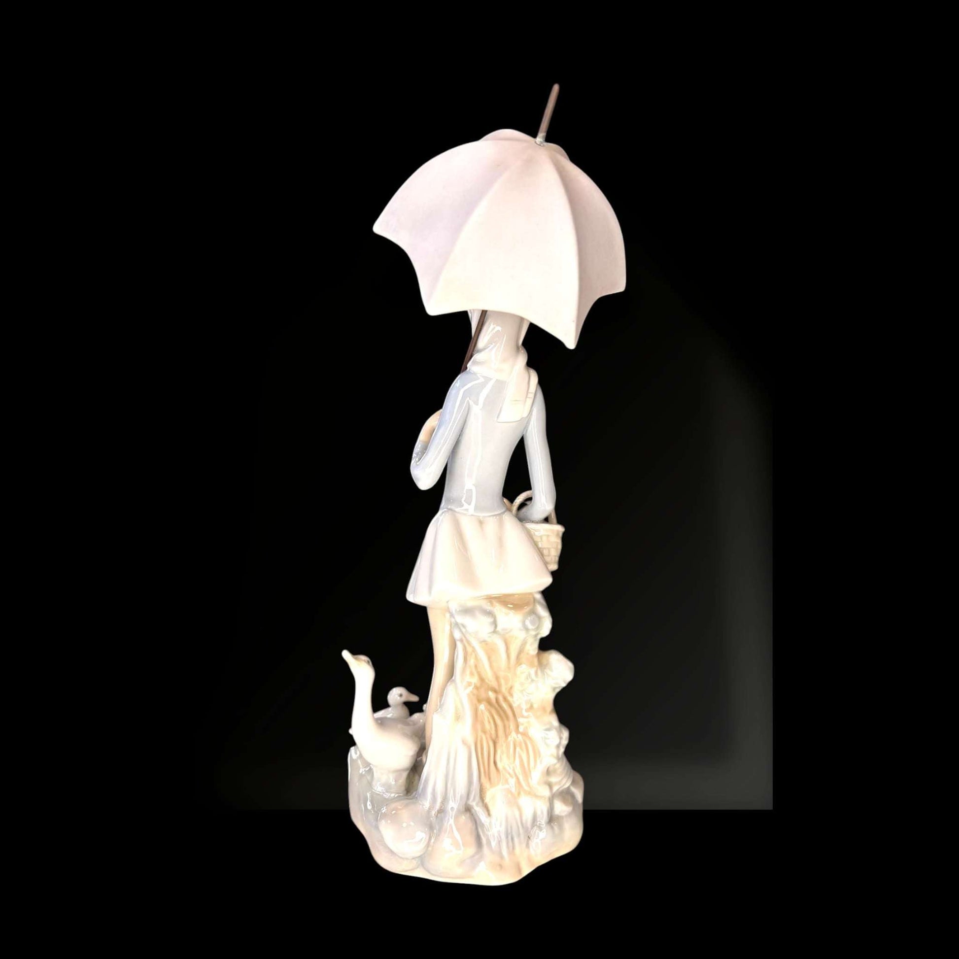 Figura Lladró niña con paraguas y ocas porcelana decorativa