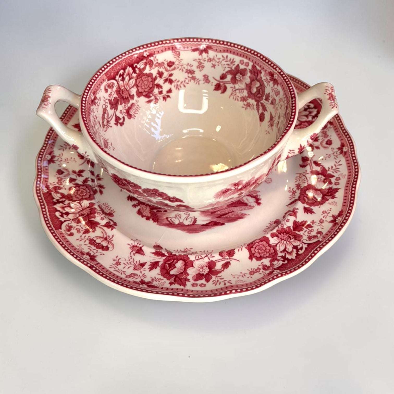 Vajilla inglesa Ironstone roja antigua de porcelana en decorativa colección