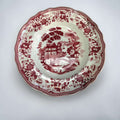 Vajilla inglesa Ironstone roja antigua de porcelana con paisaje y flores
