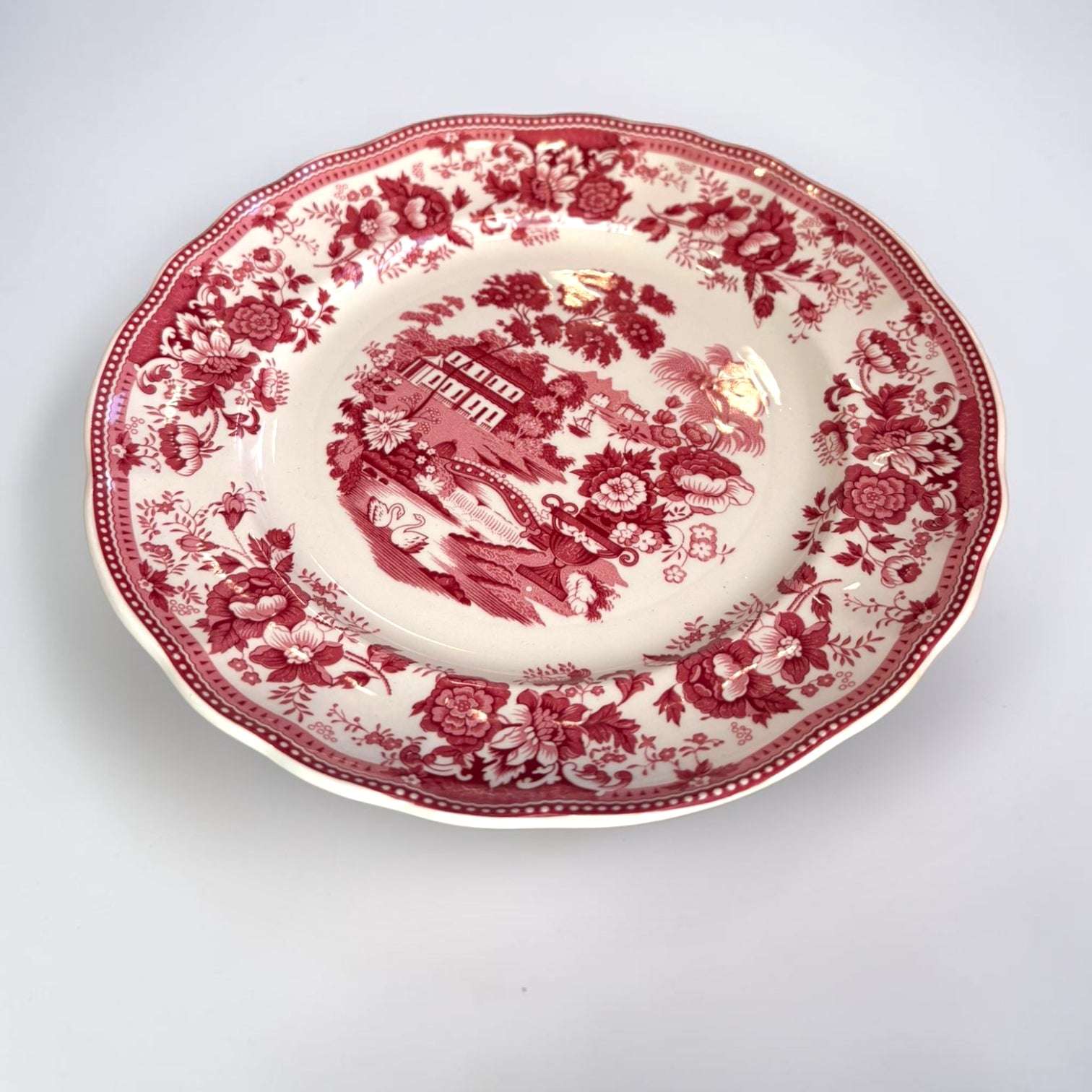 Vajilla inglesa Ironstone roja antigua de porcelana decorativa con flores y escenas clásicas
