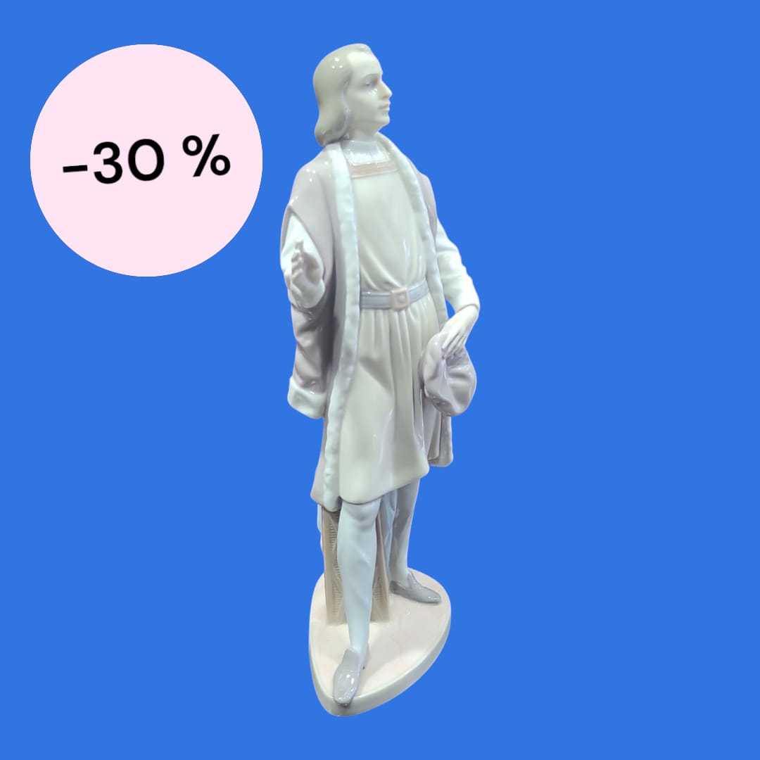 Vista de la Figura Porcelana Nao Lladró de Cristóbal Colón, detalle en porcelana fina.