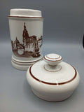 Tarro de porcelana único - Exclusivo y de alta calidad con diseño arquitectónico clásico en tonos marrones, ideal para decoración de interiores.