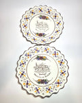Pareja de platos portugueses Mosteiro de Batalha, calidad excepcional, con diseño floral y borde calado para decoración de pared.