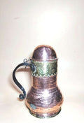 Jarra Cobre Asa Forjada - Cobre Amartillada | Antigüedad Siglo XIX con cuerpo abombado y asa de hierro forjado decorativa. Ideal para decoración vintage en hogar o jardín.