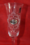 Copa de cristal grabada - excelente calidad con diseño ornamental y símbolo de anillos, ideal para decorar eventos especiales o regalar.